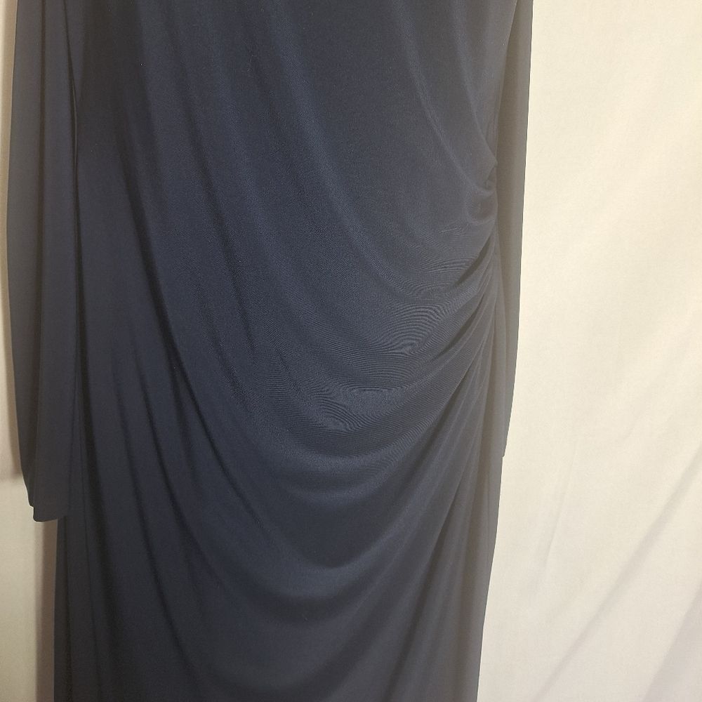 Lauren Ralph Lauren Navy Evening Dress Slinky Cold Shoulder Size 12 Womens - Picture 13 of 15